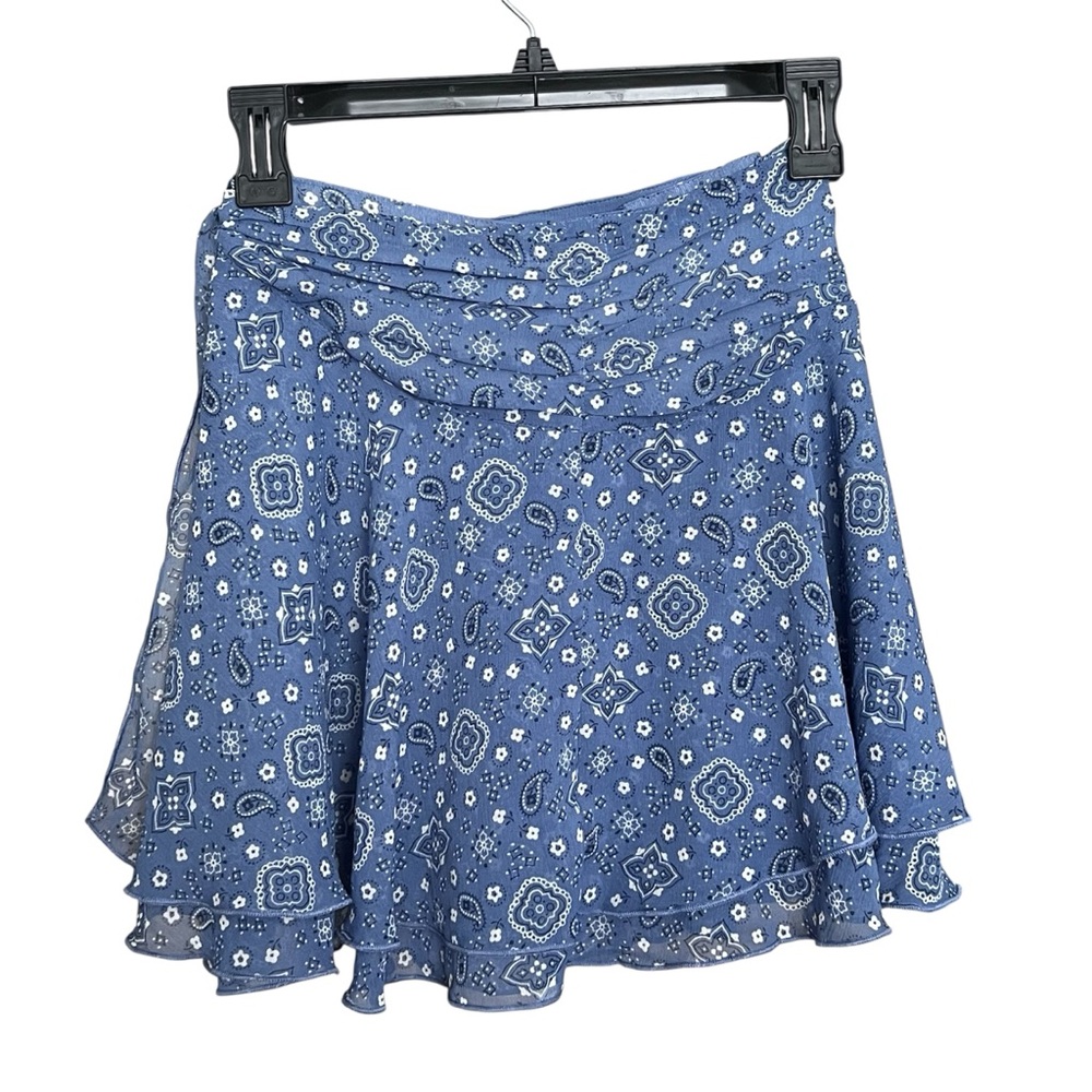 NWT Aerie Micro Mini Wrap Skirt SZ XS Blue Paisley Coquette Cowgirl Western Y2K - Picture 4 of 9